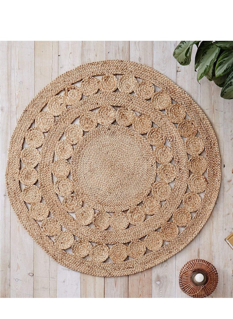 LINGWEI - Area Rug Jute Rug Carpet Braided Design Jute 100cm Round Home Living Room Floor Carpet 100x100 - Image 1