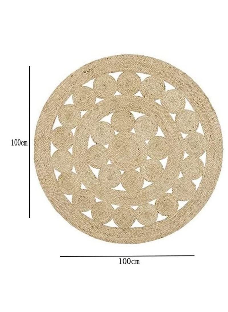 LINGWEI - Area Rug Jute Rug Carpet Braided Design Jute 100cm Round Home Living Room Floor Carpet 100x100 - Image 1