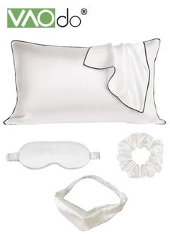 VAOdo 5PCS Pillowcase for Hair and Skin Vegan Silk Pillowcase Set 2 Satin Pillowcases 1 Hair Tie 1 Eye Mask 1 Scrunchie-Luxury Sleep Set Leopard White  - Image 1