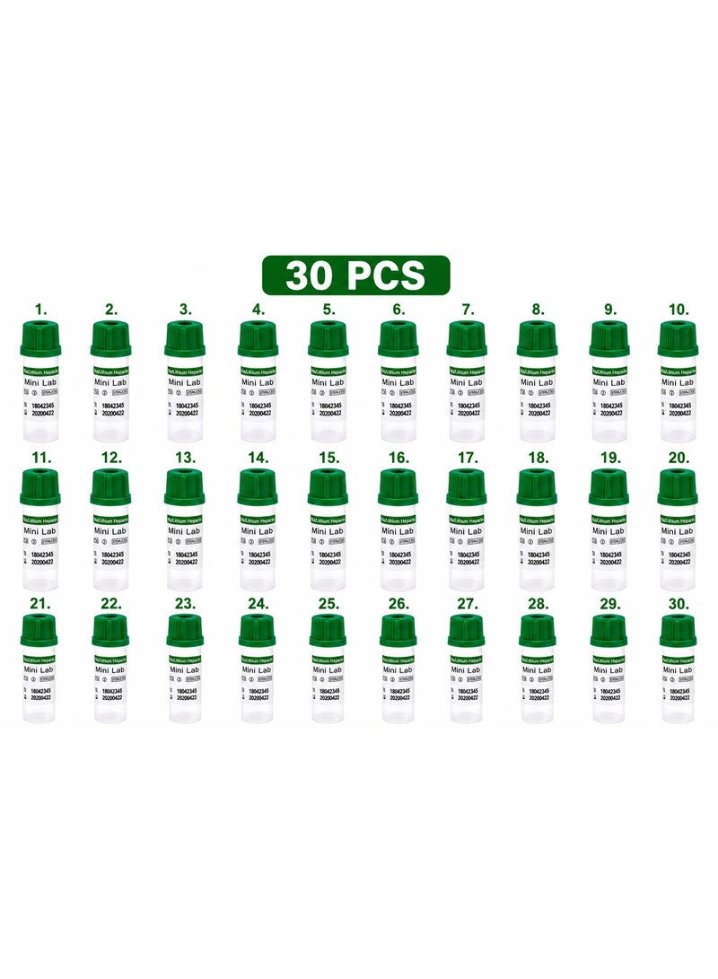 Lithium Heparin Blood Collection Tubes 0.5ml 8 x 45mm – 30PCS Mini Lab Tubes