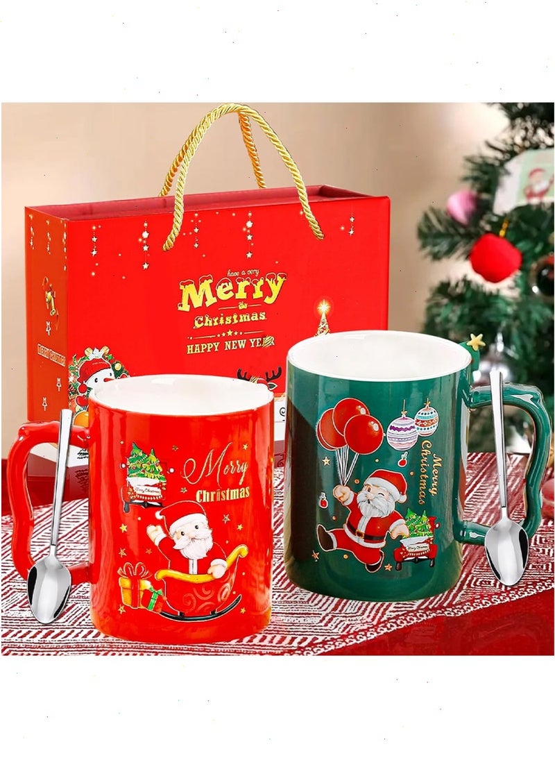 يواوليتي أكواب عيد الميلاد، 2 قطعة أكواب عيد الميلاد اللطيفة المطابقة مع ملعقة، أكواب قهوة موسمية لهدايا الأعياد (نمط عشوائي) - Image 1