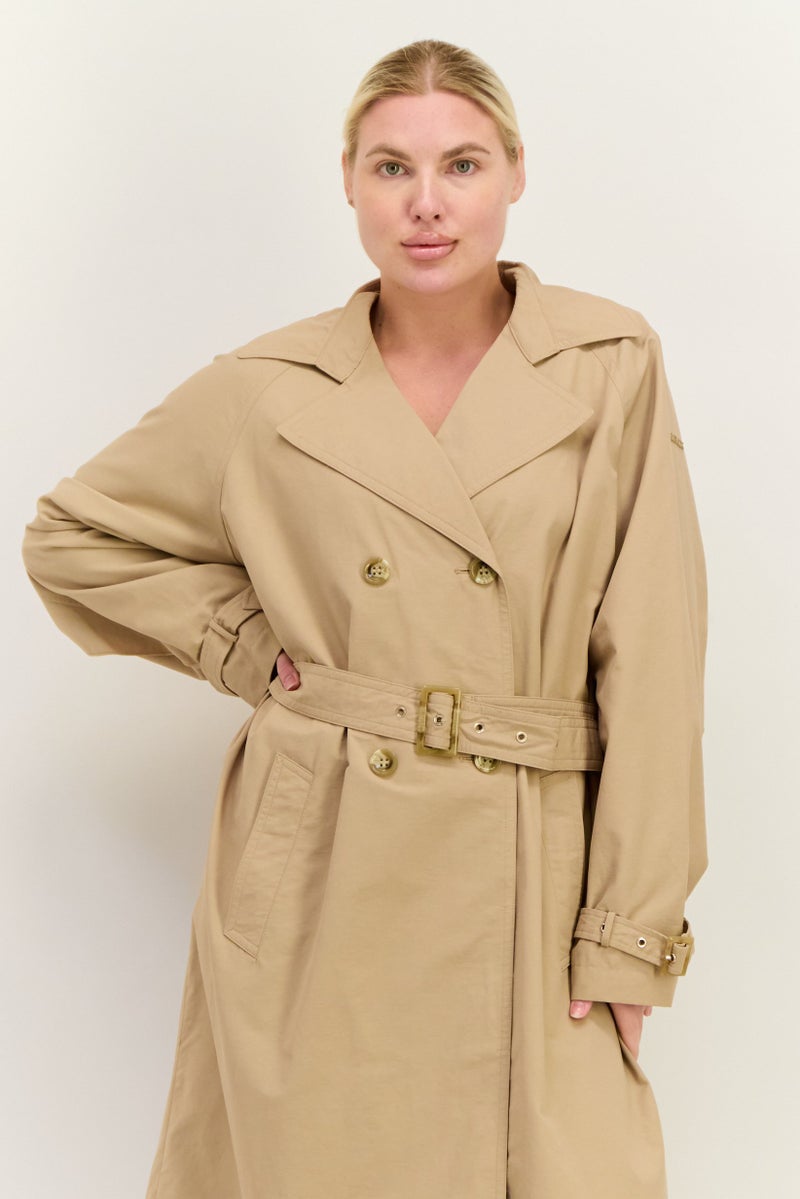 GEOX Women Brand Logo Belted Trench Coat, Beige - Image 2