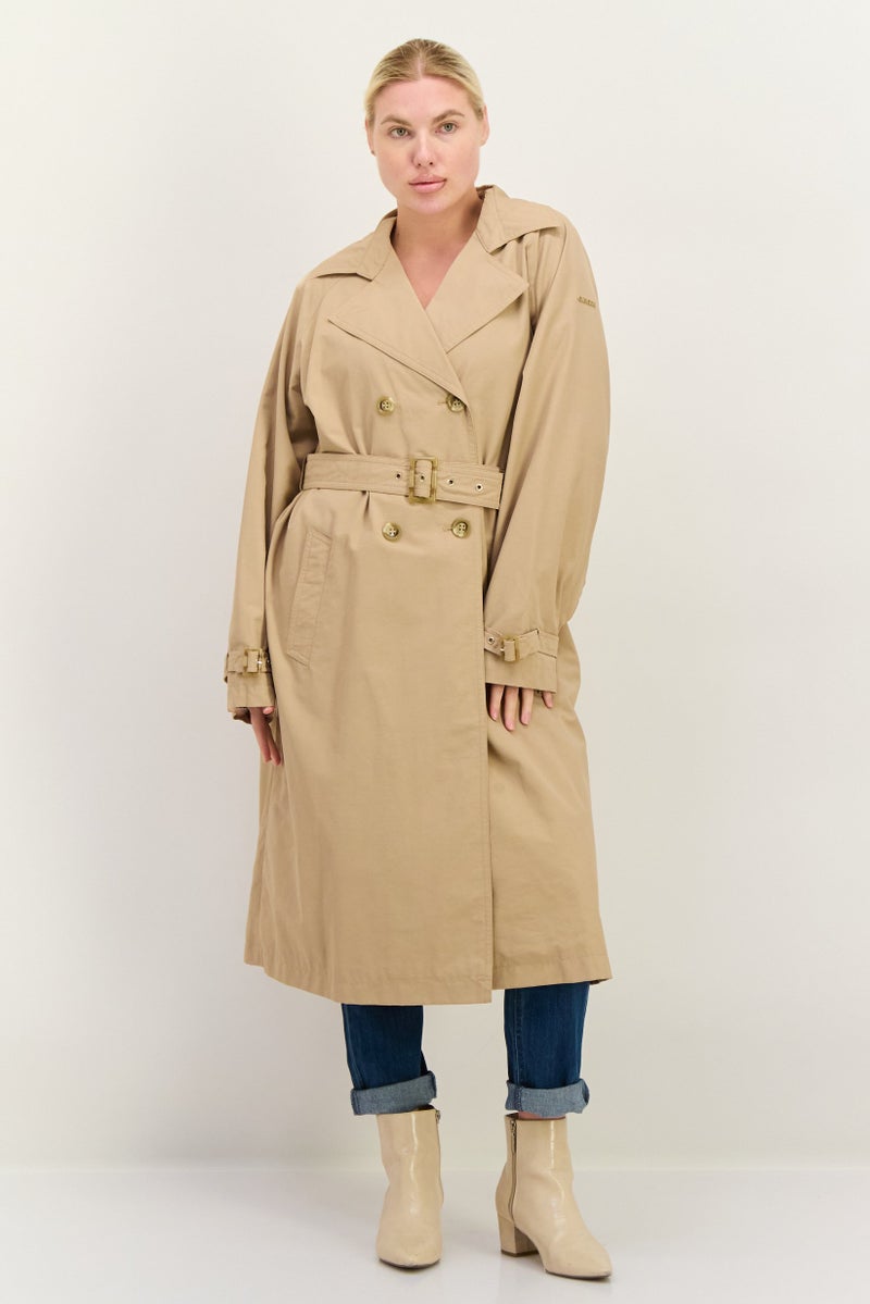 GEOX Women Brand Logo Belted Trench Coat, Beige - Image 1