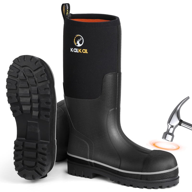 Kalkal Steel Toe Rubber Boots For Men, Waterproof Rubber Work Boots With Steel Shank, Puncture-Proof Safey Composite Toe Hunting Boots for Farming, Gardening, Fishing, Outdoor Work, Size 6-14 - Image 1