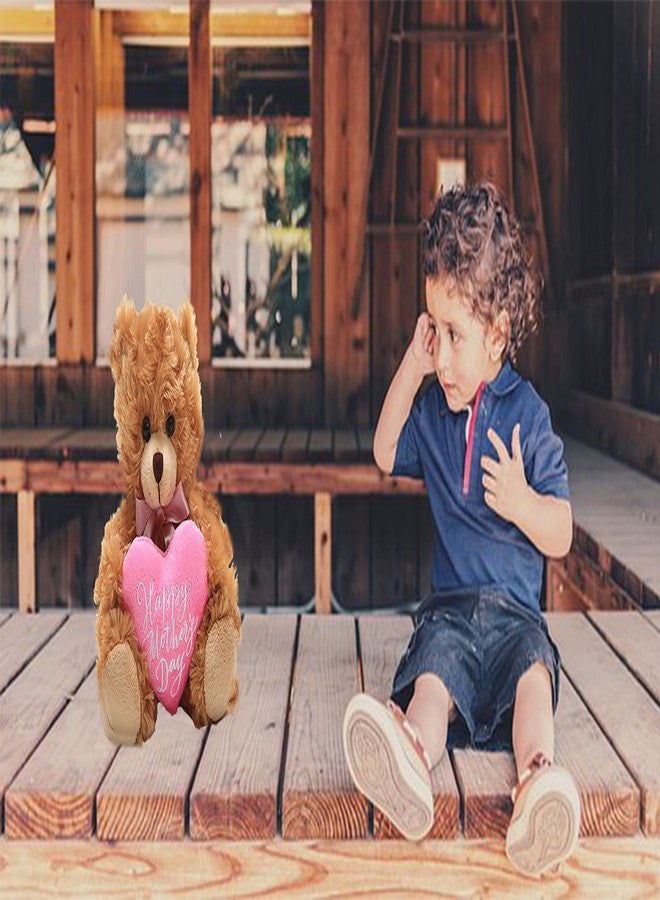 Plushland دب موكا من بلوشلاند، يحمل قلبًا مطبوعًا عليه رسالة عيد أم سعيد باللون الوردي (موكا) - Image 4