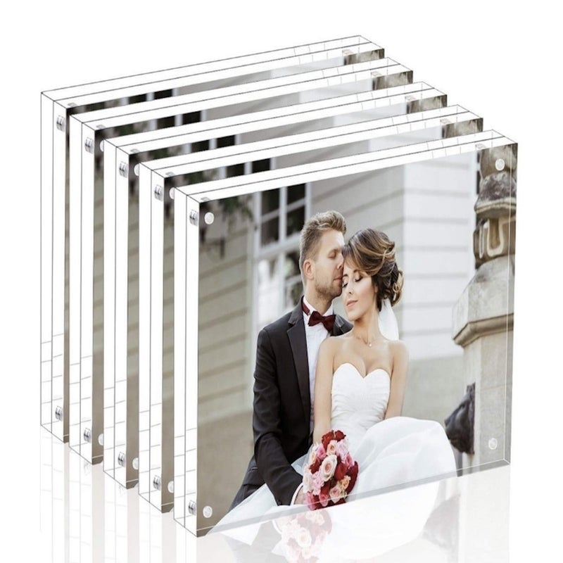 Magicool Premium Acrylic Photo Frame Magnet Photo Frame Double Sied Thick Desktop Frames 5x5 5 pack