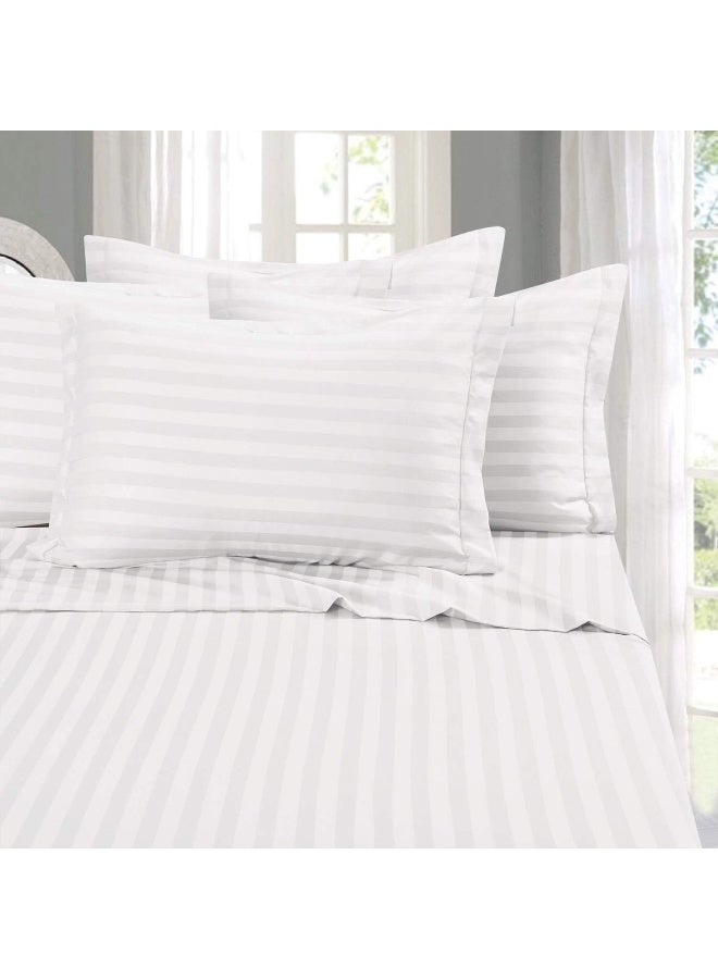 Elegant Comfort Wrinkle & Fade Resistant 1500 Thread Count - Damask Stripes Egyptian Quality Luxurious Silky Soft 4pc Sheet Set, Up to 16" Deep Pocket, California King, White