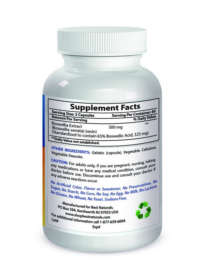 Best Naturals Boswellia Serrata Joint Health 250 mg 120 Capsules - Standardized to 65% Boswellic Acid (120 Count (Pack of 1))