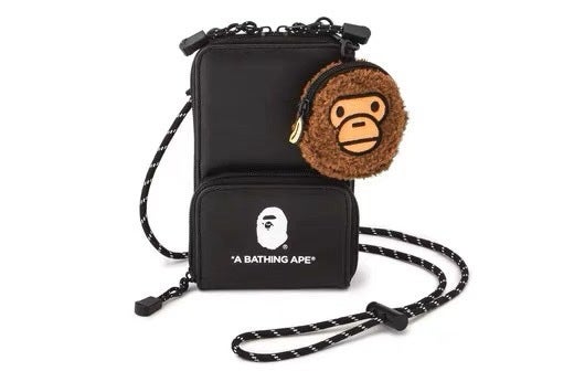 In stock new hot sale Japanese BAPE magazine Appendix package crossbody card holder coin purse ape mobile phone bagBlack bag + pendant Black bag + pendant 