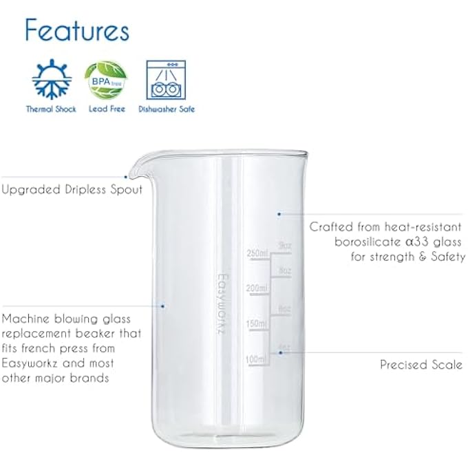 EASYWORKZ Borosilicate Glass Replacement Beaker For French Press Coffee Maker 350 Ml - Image 4
