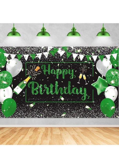 Birthday Banner Decorations Green Silver Black Happy Backdrop Champagne Glass Balloons Photo Booth Background for Man Women Party Decoration Supplies