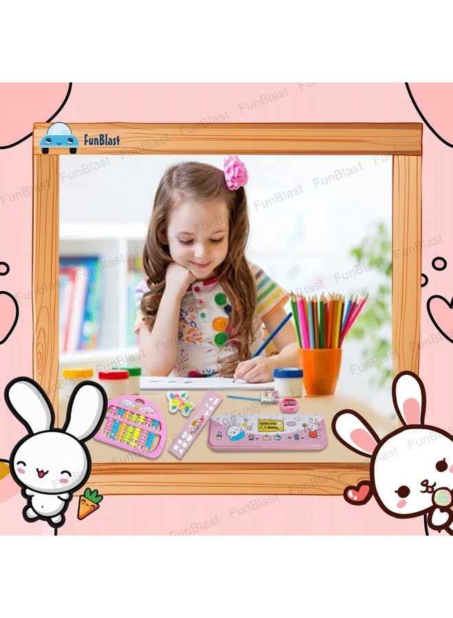 فنبلاست مجموعة أدوات مكتبية من فن بلاست كاواي للأطفال - هدايا إرجاع الأدوات المكتبية للأطفال، مجموعة أدوات مكتبية للطلاب، علبة أقلام، مسطرة، ممحاة، مبراة مع لعبة لودو وعداد ألعاب، هدايا عيد ميلاد (وردي-أرنب) - Image 3