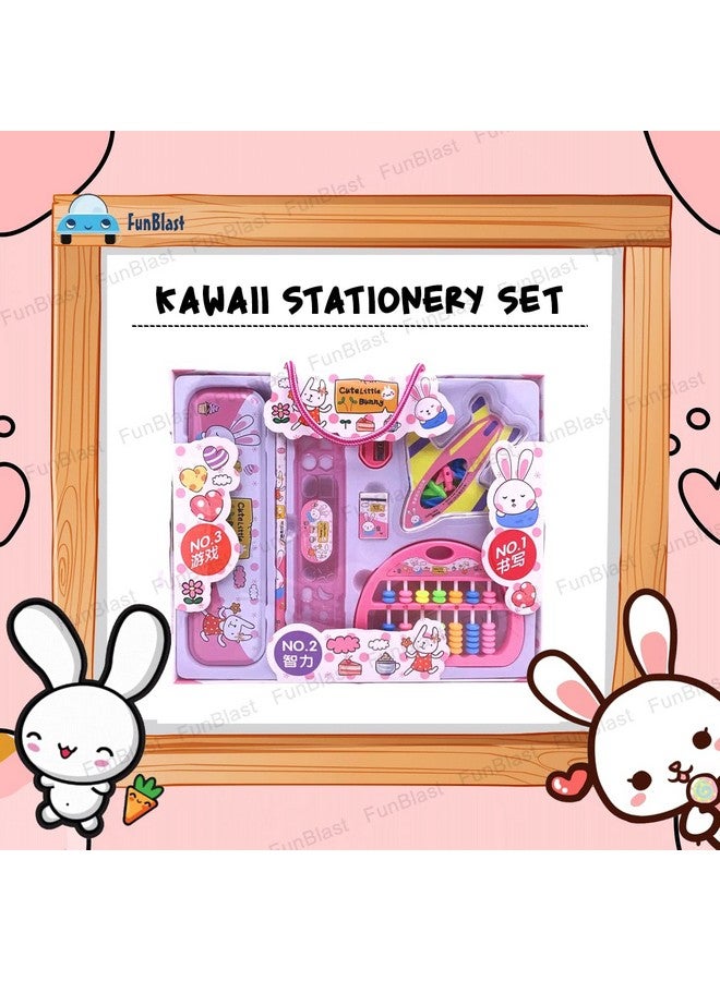 فنبلاست مجموعة أدوات مكتبية من فن بلاست كاواي للأطفال - هدايا إرجاع الأدوات المكتبية للأطفال، مجموعة أدوات مكتبية للطلاب، علبة أقلام، مسطرة، ممحاة، مبراة مع لعبة لودو وعداد ألعاب، هدايا عيد ميلاد (وردي-أرنب) - Image 4