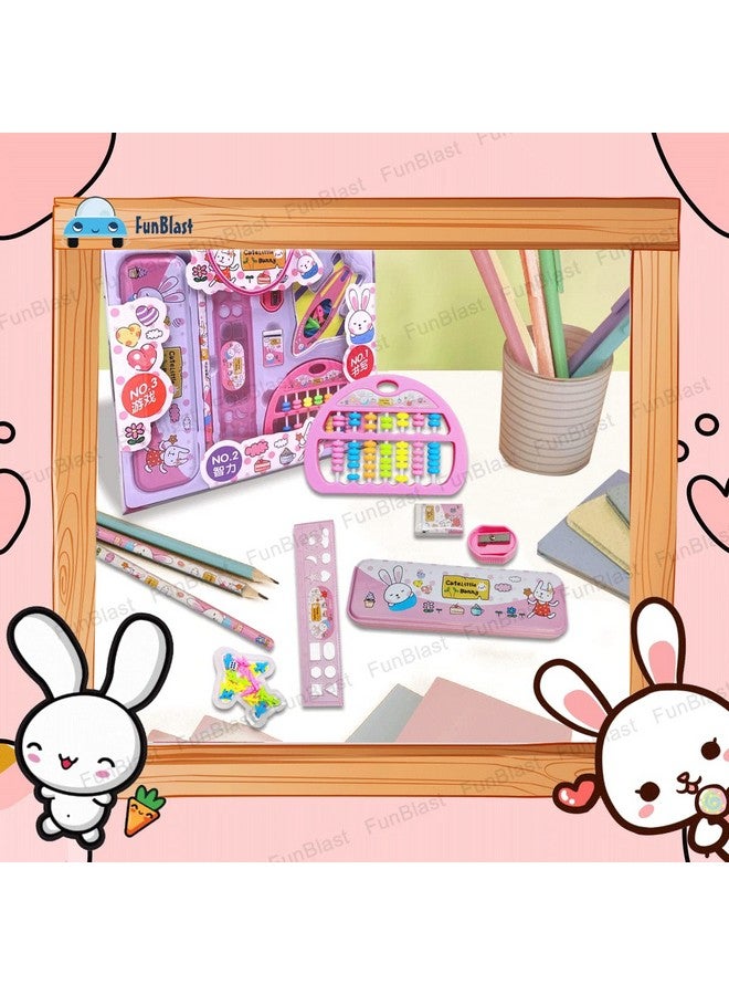 فنبلاست مجموعة أدوات مكتبية من فن بلاست كاواي للأطفال - هدايا إرجاع الأدوات المكتبية للأطفال، مجموعة أدوات مكتبية للطلاب، علبة أقلام، مسطرة، ممحاة، مبراة مع لعبة لودو وعداد ألعاب، هدايا عيد ميلاد (وردي-أرنب) - Image 5