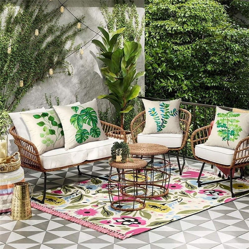 Luckam Tropical Plant Theme Pillowcase, 18 x 18 Inches, Green Leaves Pattern Waterproof Cushion Covers, Perfect to Outdoor Patio Garden Living Room Sofa Farmhouse Decor (Set of 4) - Image 3