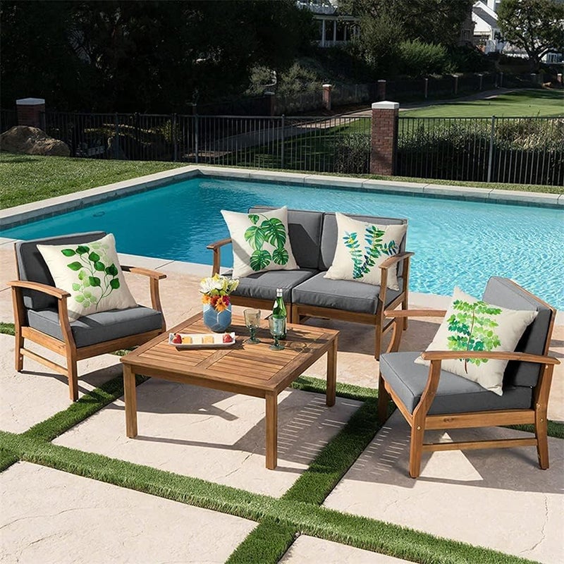 Luckam Tropical Plant Theme Pillowcase, 18 x 18 Inches, Green Leaves Pattern Waterproof Cushion Covers, Perfect to Outdoor Patio Garden Living Room Sofa Farmhouse Decor (Set of 4) - Image 4