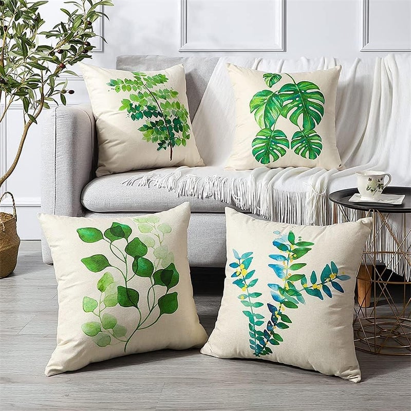Luckam Tropical Plant Theme Pillowcase, 18 x 18 Inches, Green Leaves Pattern Waterproof Cushion Covers, Perfect to Outdoor Patio Garden Living Room Sofa Farmhouse Decor (Set of 4) - Image 2