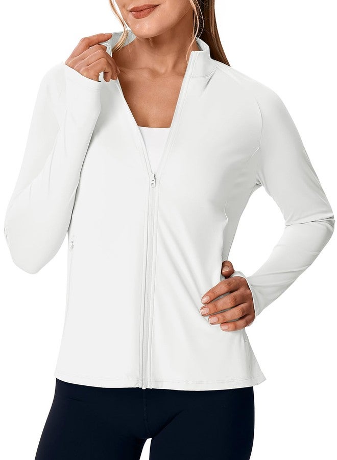 Rdruko Women's UPF 50+ Lightweight Athletic Jackets Sun Protection Full Zip Long Sleeve Packable Workout Shirts Running, White, M - Image 1