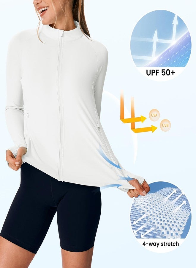 Rdruko Women's UPF 50+ Lightweight Athletic Jackets Sun Protection Full Zip Long Sleeve Packable Workout Shirts Running, White, M - Image 3