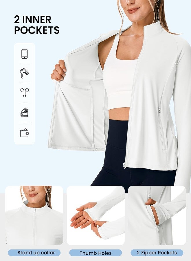 Rdruko Women's UPF 50+ Lightweight Athletic Jackets Sun Protection Full Zip Long Sleeve Packable Workout Shirts Running, White, M - Image 5