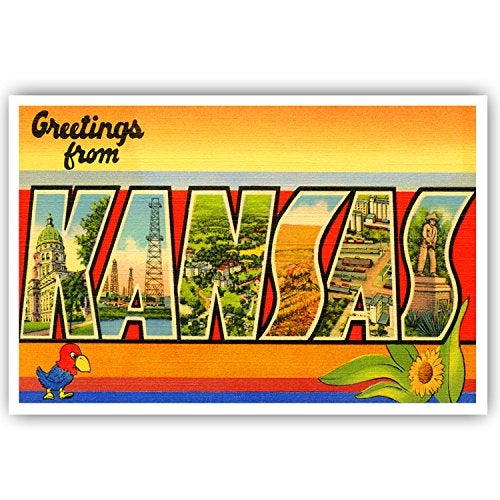 Postcard Fair GREETINGS FROM KANSAS vintage reprint postcard set of 20 identical postcards. Large letter US state name post card pack (ca. 1930's-1940's). Made in USA. - Image 1