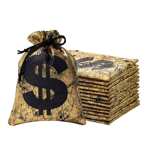RICHNESS Money Bag with Dollar Sign 45X6 Inch Faux Leather Costume Money Bag Pouch with Drawstring Closure Treasure Sack for Bank Robber Old West Pirate Cowboy Casino Theme party Pack of 12 - Image 3