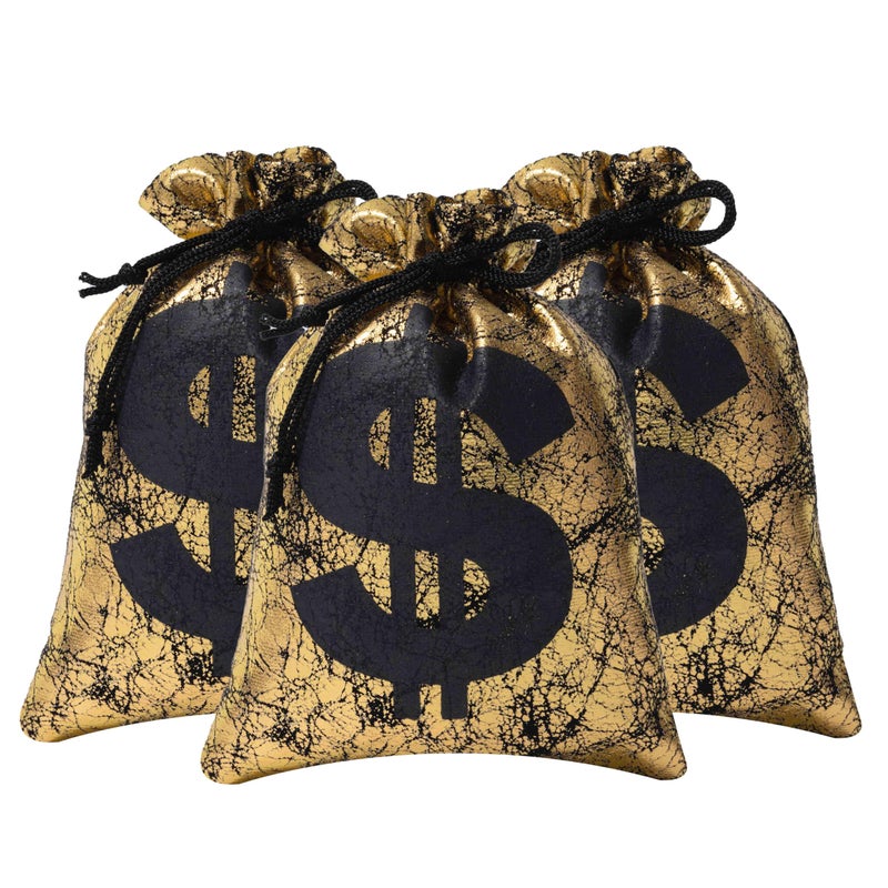 RICHNESS Money Bag with Dollar Sign 45X6 Inch Faux Leather Costume Money Bag Pouch with Drawstring Closure Treasure Sack for Bank Robber Old West Pirate Cowboy Casino Theme party Pack of 12 - Image 2