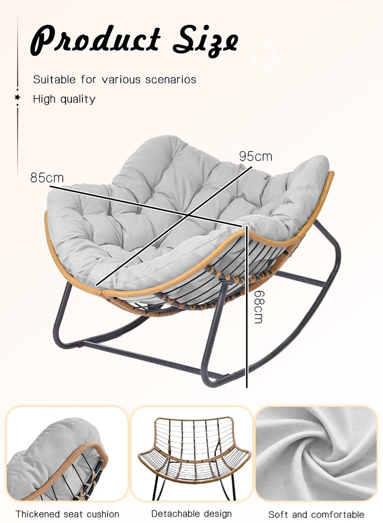 كرسي هزاز فاخر من الروطان مع وسادة مبطنة، كرسي هزاز مريح، كرسي هزاز مزدوج للشرفة أو الحديقة أو الشرفة الأمامية أو غرفة المعيشة - Image 5