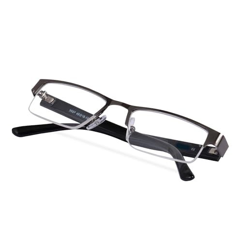 Freddy Half Rim Reading Glasses | Metal Frame |Unisex | Full-Rim Spring Temple Glasses for All Face Shapes | Comfortable +1.00 +1.25 +1.50 +1.75 +2.00 +2.25 +2.50 +2.75 +3.00 (Grey, 2.25) - Image 1