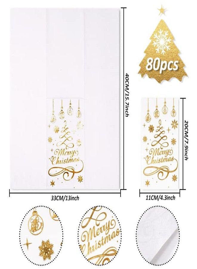 Whaline 80Pcs Christmas Guest Napkins Gold Foil 3 Ply Disposable Paper Pack Xmas Tree Snowflake Pattern Dinner Hand Towel Napkin for Xmas Party Winter Holiday Wedding Birthday Table Decorations - Image 2