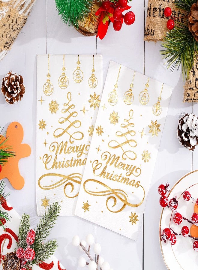 Whaline 80Pcs Christmas Guest Napkins Gold Foil 3 Ply Disposable Paper Pack Xmas Tree Snowflake Pattern Dinner Hand Towel Napkin for Xmas Party Winter Holiday Wedding Birthday Table Decorations - Image 3