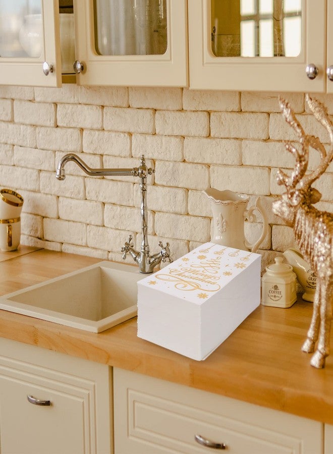 Whaline 80Pcs Christmas Guest Napkins Gold Foil 3 Ply Disposable Paper Pack Xmas Tree Snowflake Pattern Dinner Hand Towel Napkin for Xmas Party Winter Holiday Wedding Birthday Table Decorations - Image 5