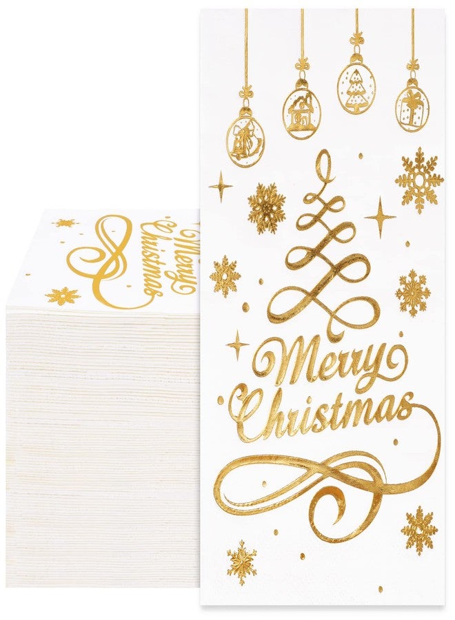 Whaline 80Pcs Christmas Guest Napkins Gold Foil 3 Ply Disposable Paper Pack Xmas Tree Snowflake Pattern Dinner Hand Towel Napkin for Xmas Party Winter Holiday Wedding Birthday Table Decorations - Image 1