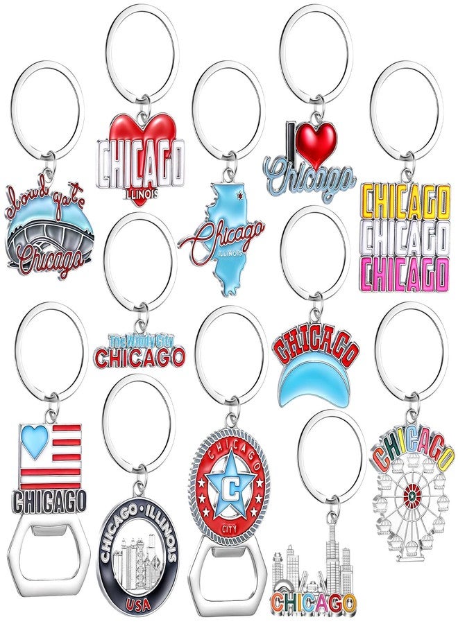 Landical 12 Pcs Chicago Keychains Souvenir Bulk Bottle Opener Keyring Chicago Theme Gifts City Keychains Women Travel Gifts - Image 1