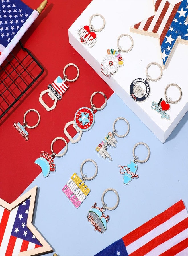Landical 12 Pcs Chicago Keychains Souvenir Bulk Bottle Opener Keyring Chicago Theme Gifts City Keychains Women Travel Gifts - Image 3