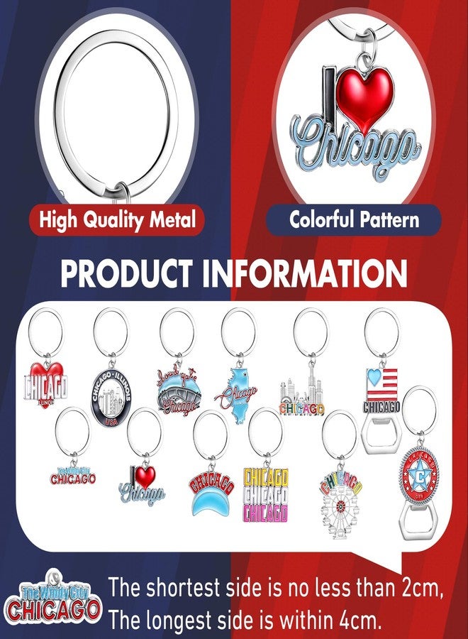 Landical 12 Pcs Chicago Keychains Souvenir Bulk Bottle Opener Keyring Chicago Theme Gifts City Keychains Women Travel Gifts - Image 2