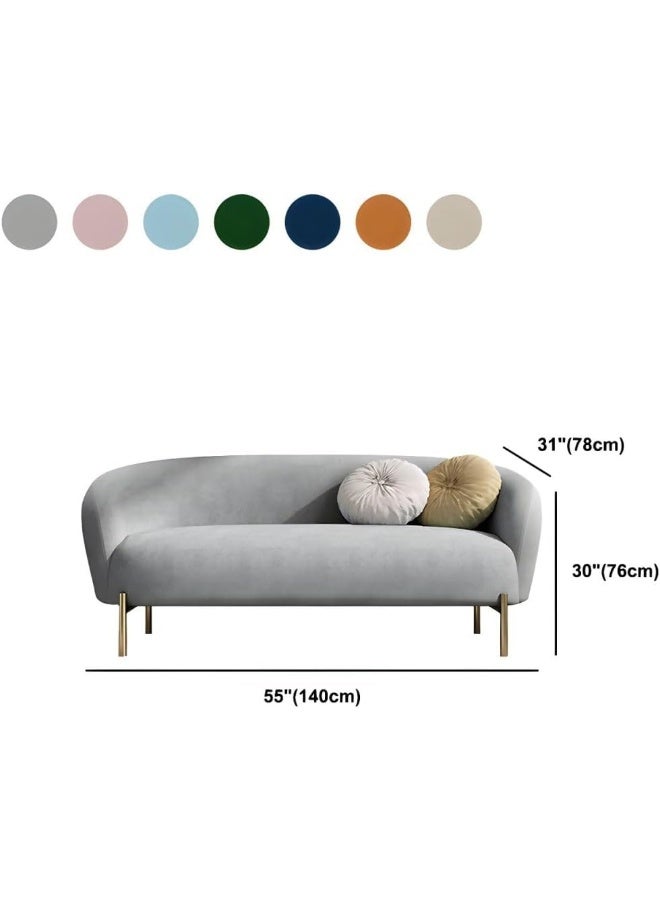 Ripple FURNITURE UAE Homes Modern Curved Velvet Sofa, Gold Metal Legs, 2 Round Accent Pillows, Cream (Off White) - Image 2