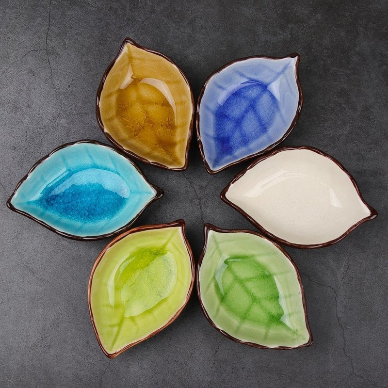 NAIDEV Leaf Ceramic Seasoning Soy Sauce Vinegar Small Plate Kitchen MultiFunctional Vinegar Hotpot Sauce Plate Seasoning Plate Small Serving Bowls for Side Dishes Tea Bag Holder 6 - Image 3