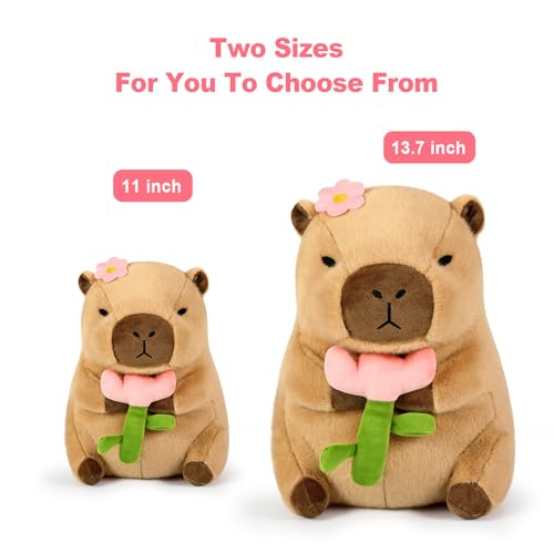 Ditucu Cute Capybara Plush Pillow Holding Flower Capibara Stuffed Animal Plushies Toys for Gifts for Kids Girlfriend Brown 137 inch - Image 5