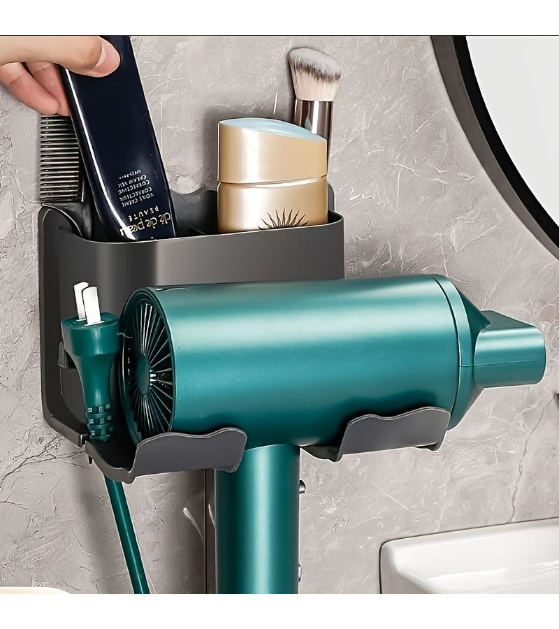 Non Perforated White Hair Dryer Storage Rack Wall Mounted Bathroom Organizer Punch Free - Image 5