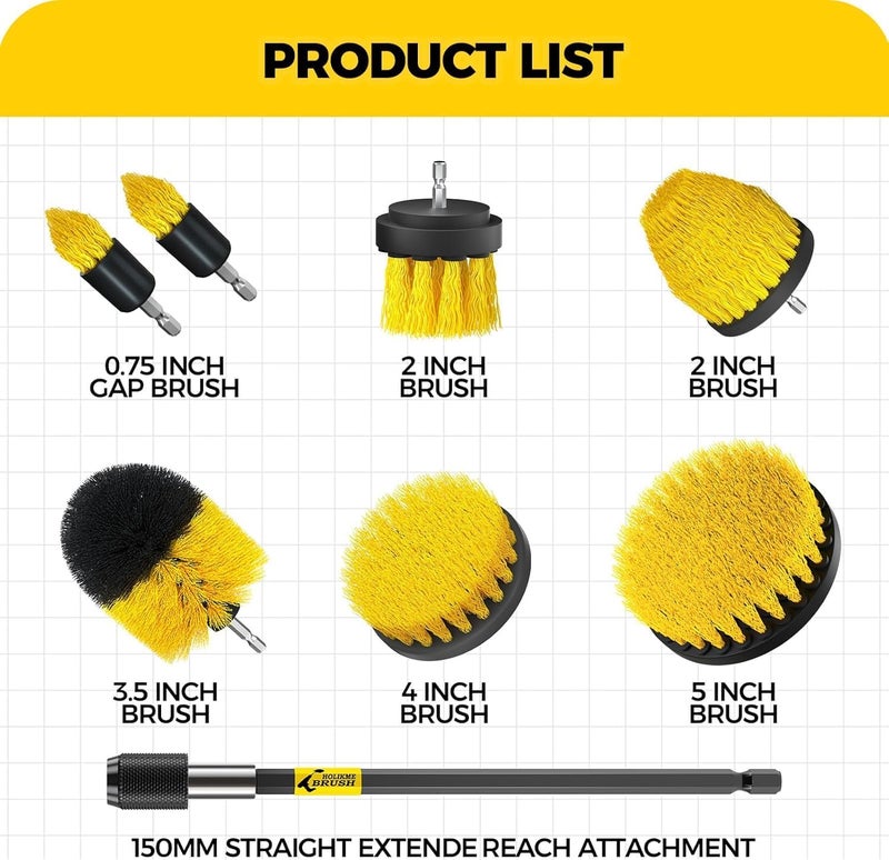 KBZONE Power Drill Scrubber Brush Cleaning Kit 8 PCS - All Purpose Brush for Bathroom Surfaces, Grout, Floor, Tub, Shower, Tile, Corners, Kitchen, Grill - Fits Most Drills Without Drill Machine,Multi - Image 2