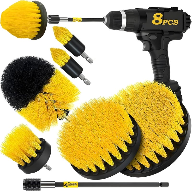 KBZONE Power Drill Scrubber Brush Cleaning Kit 8 PCS - All Purpose Brush for Bathroom Surfaces, Grout, Floor, Tub, Shower, Tile, Corners, Kitchen, Grill - Fits Most Drills Without Drill Machine,Multi - Image 1