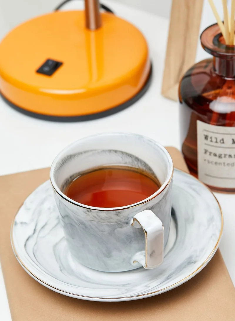 AURORA Grey Marble Mug & Saucer Set
