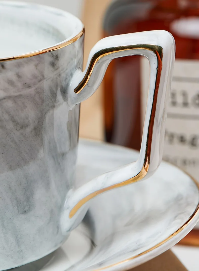 AURORA Grey Marble Mug & Saucer Set