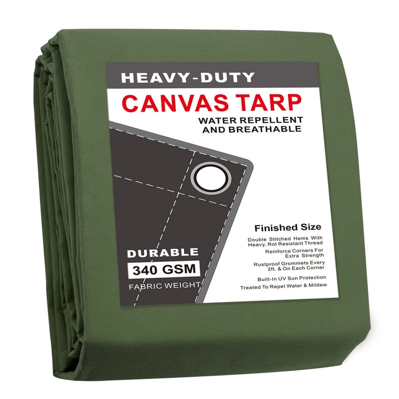 CARTMAN Finished Size 10x12 Feet Canvas Tarp with Rustproof Grommets Heavy Duty Multipurpose Tarpaulin Cover for Canopy Tent Roof Camping Woodpile
