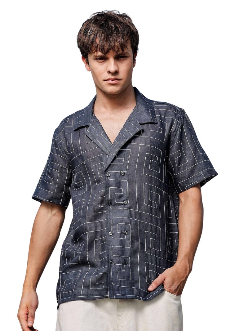 Lymio Regular Fit Shirt for Men|| Men Stylish Regular Fit Shirt (Linen-E-Squre) (in, Alpha, XL, Grey) - Image 1