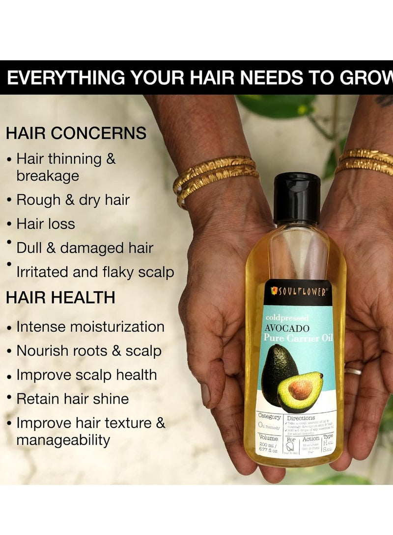 Soulflower Soulflower Avocado Carrier Oil For Hair Growth, Face & Skin Care, Controls Acne, Moisturizing Scalp - 100% Pure, Organic, Natural Cold Pressed Oil, 6.77 Fl Oz / 200 ml - Image 3