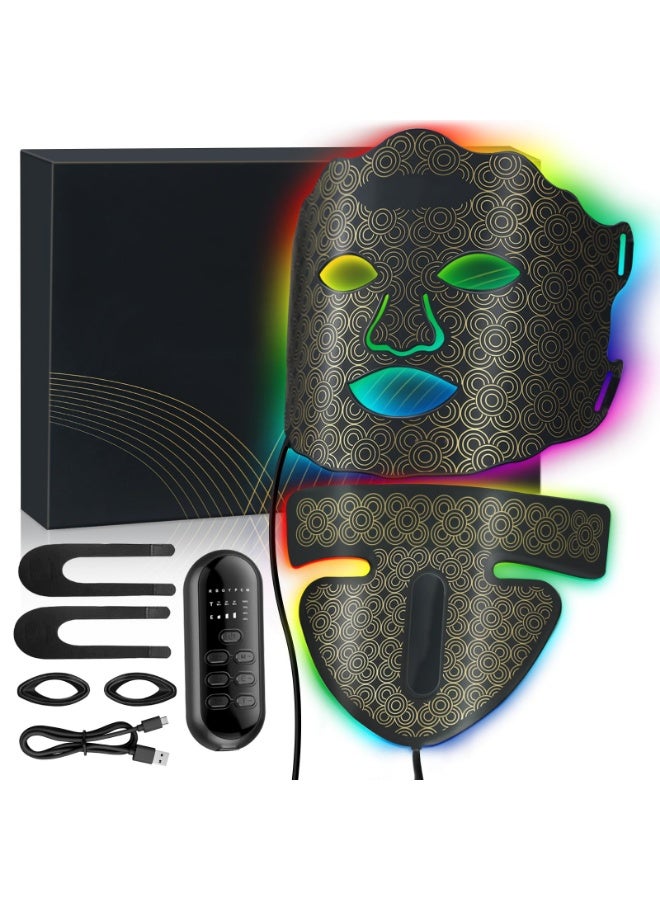 Arabest Red Light Therapy Mask for Face and Neck, 7 Colors LED Face Mask with 173 LED Beads, 1200mAh Rechargeable Led Face Mask with Timer Function for Skin Care Device at Home and Travel, Black - Image 1