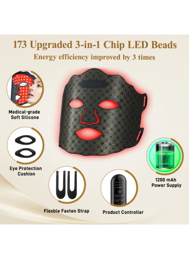 Arabest Red Light Therapy Mask for Face and Neck, 7 Colors LED Face Mask with 173 LED Beads, 1200mAh Rechargeable Led Face Mask with Timer Function for Skin Care Device at Home and Travel, Black - Image 5