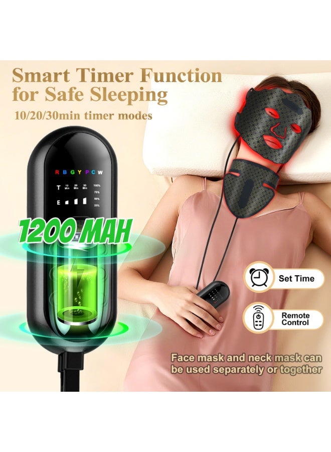 Arabest Red Light Therapy Mask for Face and Neck, 7 Colors LED Face Mask with 173 LED Beads, 1200mAh Rechargeable Led Face Mask with Timer Function for Skin Care Device at Home and Travel, Black - Image 4